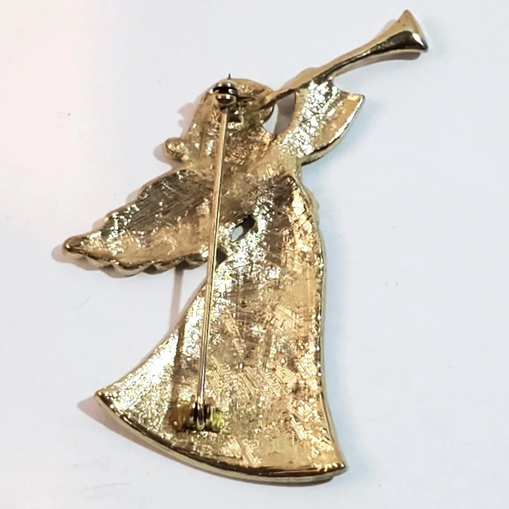 Gold Tone Metal Dots Outline Multi-Colored Enamel Herald Angel Brooch Pin